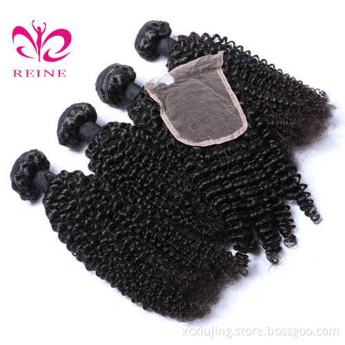 Unprocessed Virgin Brazilian Hair 9A Jerry Curl Bundles with Closure Remy Hair Bundles Brazilian Kinky  Curl with Closure